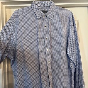 Johnston & Murphy Tailored Fit Button-Down Shirt – Blue Check (XL)